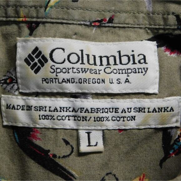 Columbia Tan Fishing Lures Cotton Short Sleeve Button-Up Mens Large Shirt - Picture 5 of 5